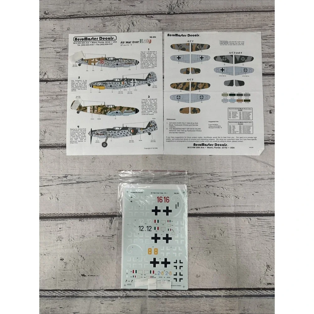1/48 Aero Master Decals War Over Italy  Part 1 48-293 Part 2 48-294